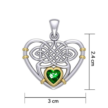 Celtic Heart Silver and Gold Pendant with Gemstone MPD4665 - Jewelry